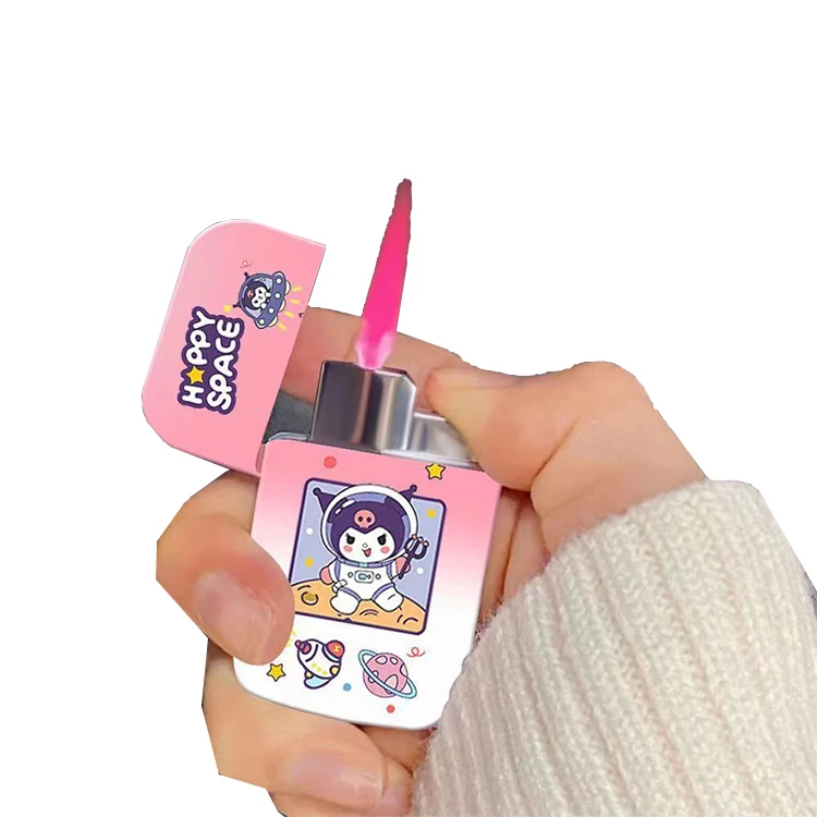 Креативная Зажигалка Hello Kitty синяя светящаяся ветрозащитная розовая газовая зажигалка с розовым пламенем милые зажигалки для девочек