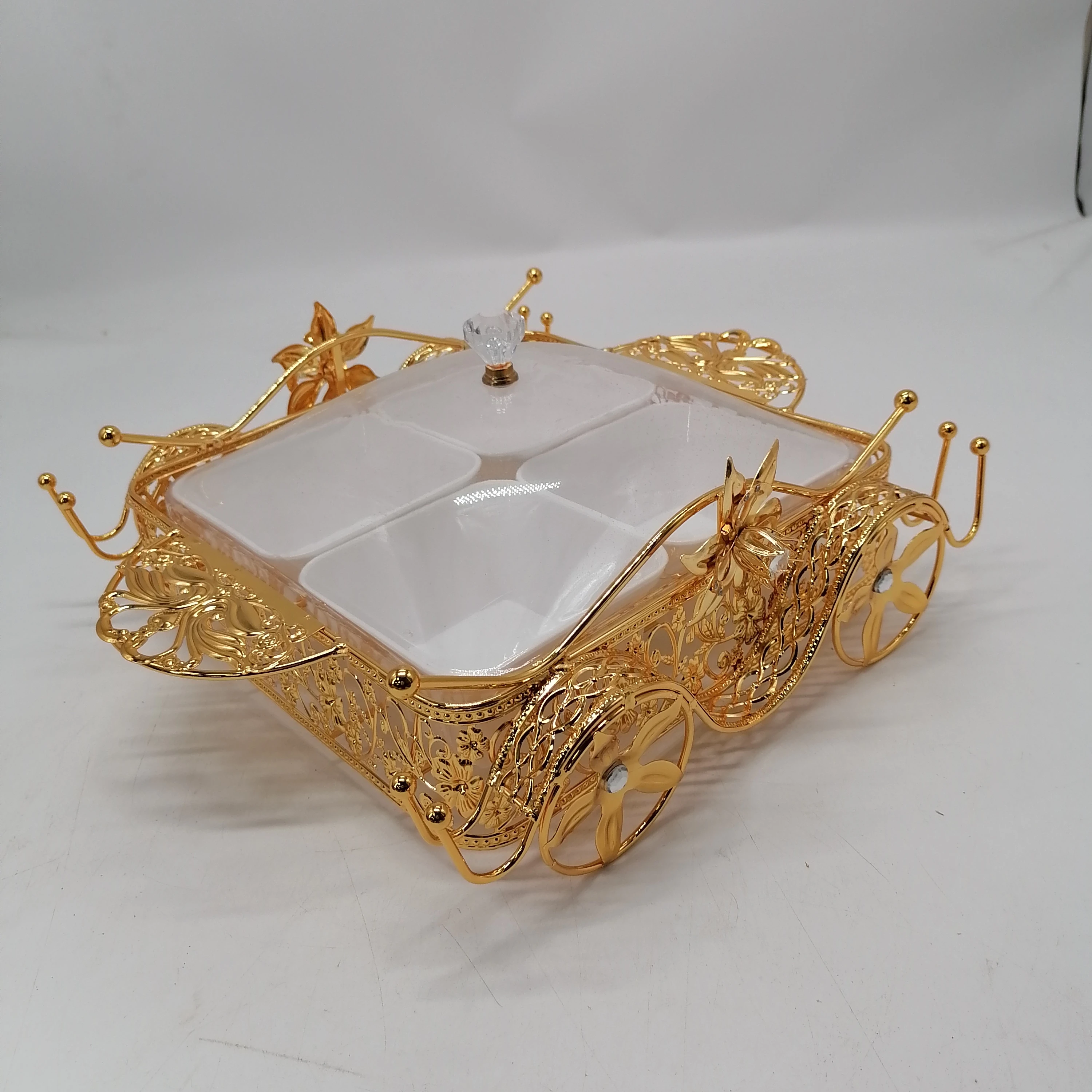 Metal decorate Acrylic bowls and cover Collection Gold Sectional Dessert Serving Tray Snack Candy Holder