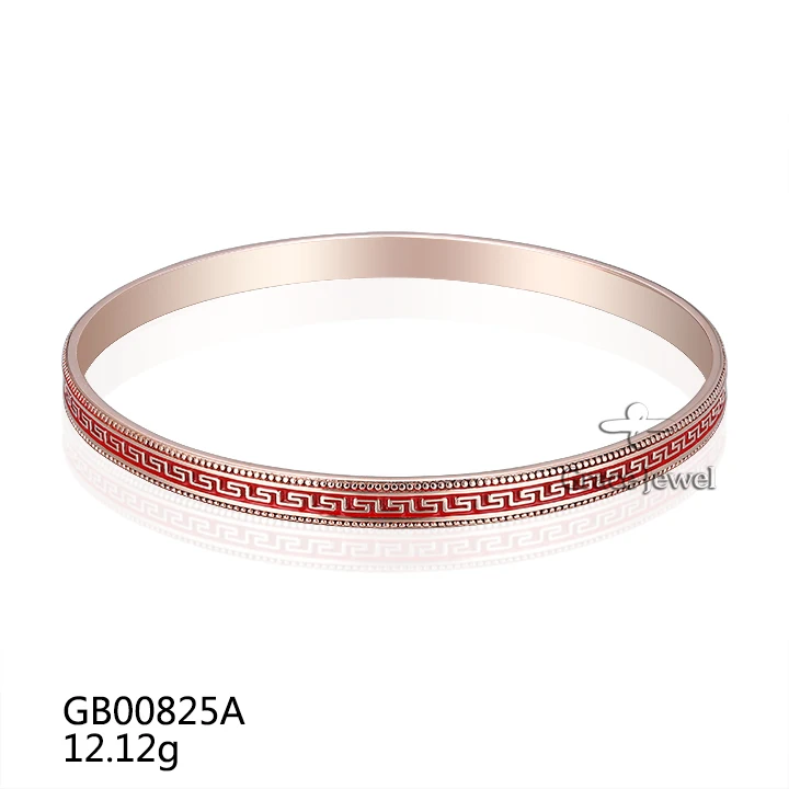 Grace Jewelry Chinese Style Red Paint Rose Gold Plated 925 Silver Custom Enamel Bangle