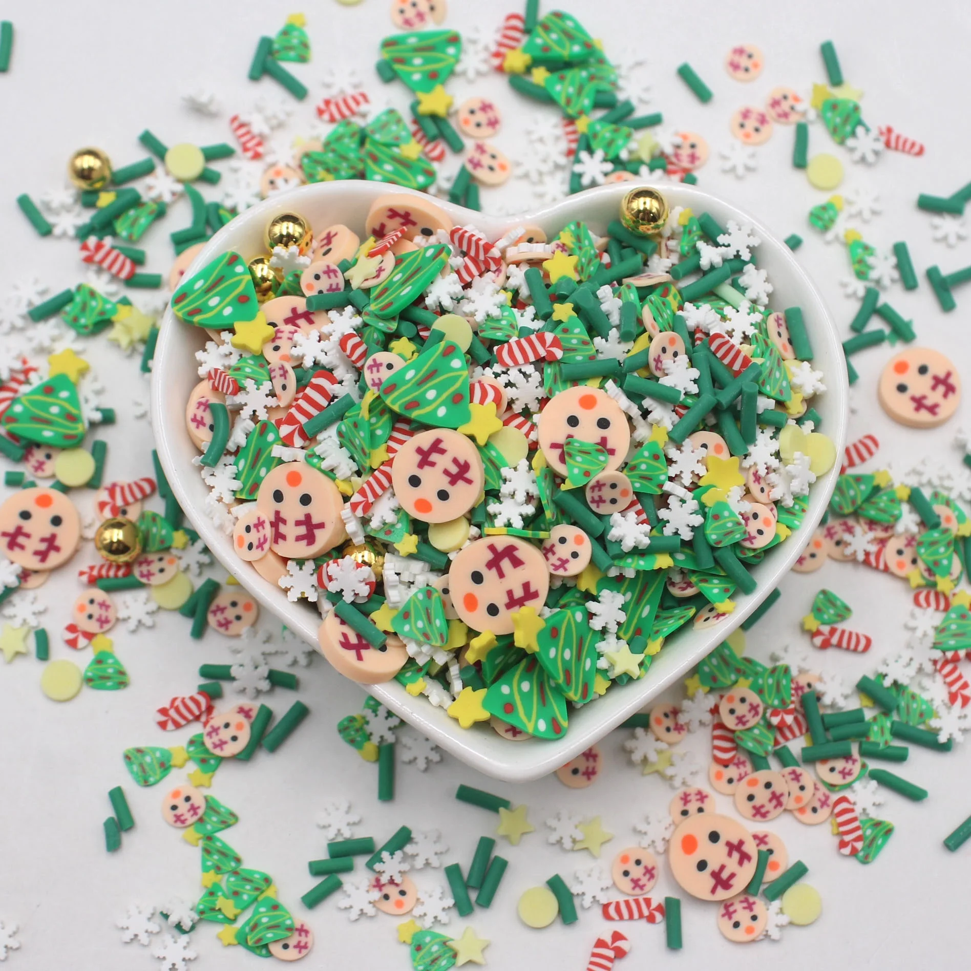 1KG/bag Xmas Themed Trees Mixed Crutch Cute Fawn Polymer Clay Slices Sprinkles with Gold Beads for DIY Crafts Filling