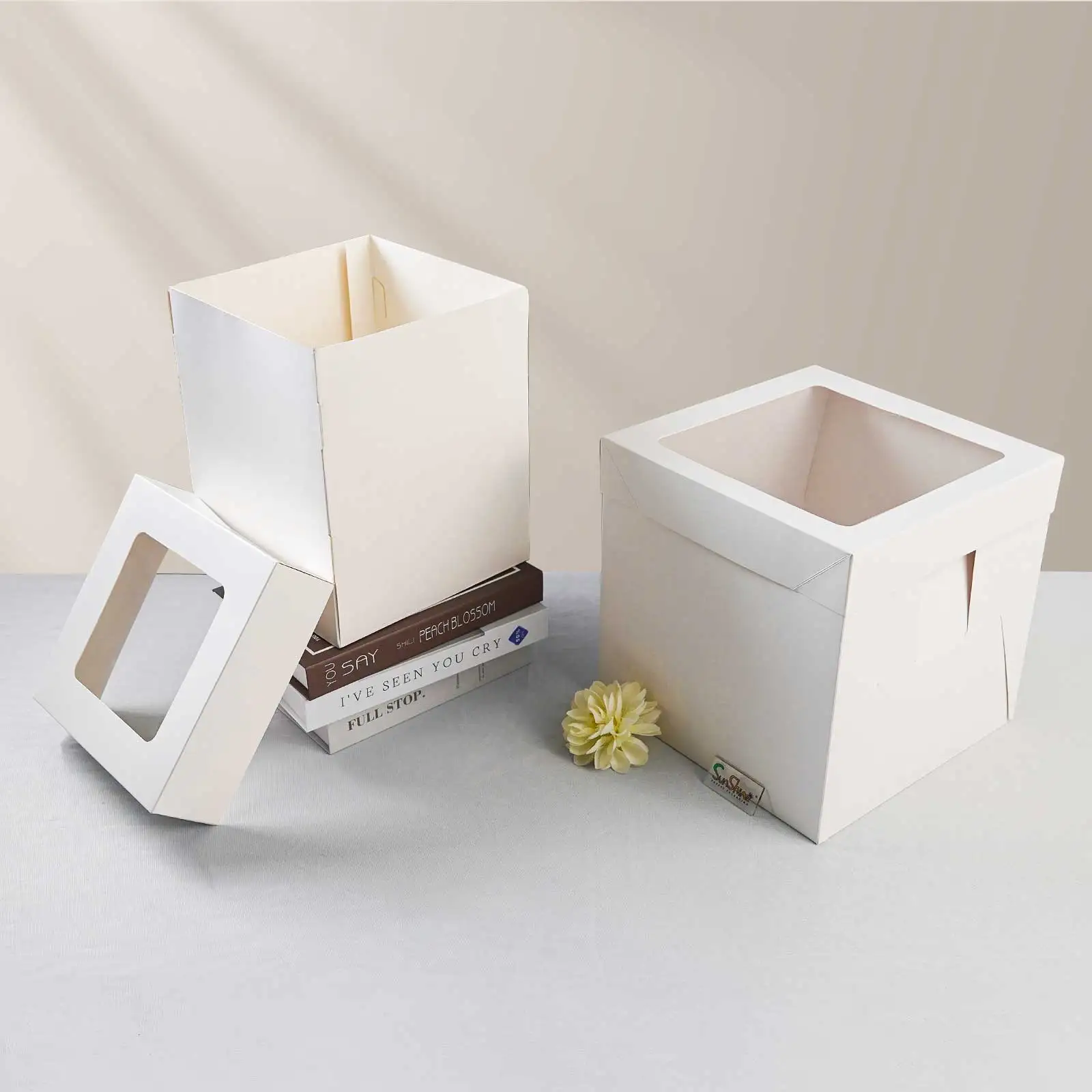 SunShine Quality White Cake Pastry Paper Boxes With Window Bakery Cardboard Birthday Cake Box