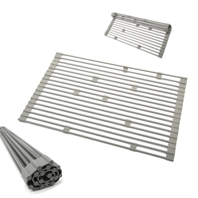 Kitchen accessories over the sink dish drying rack silicone folding draining