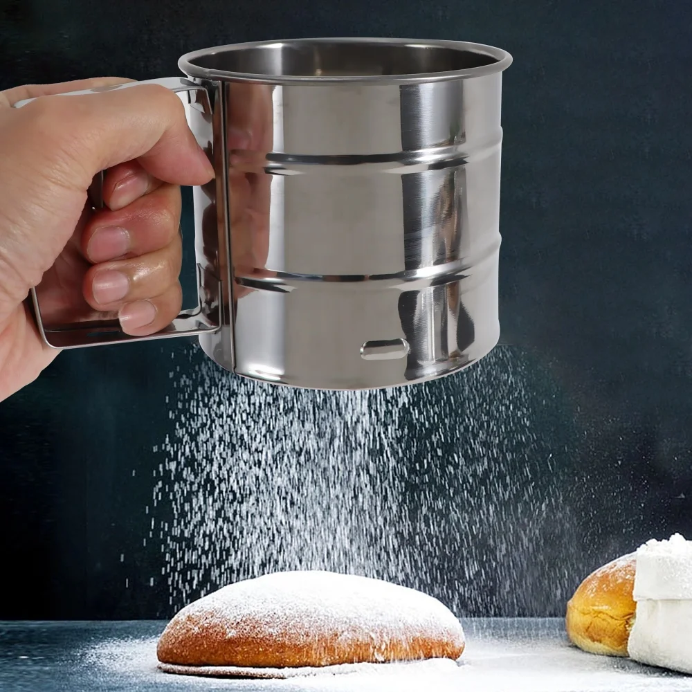 Flour Sieve Stainless Steel Shaker Sieve Cup Flour Sifter Hand Held Baking Tools Baking Strainer Sifters