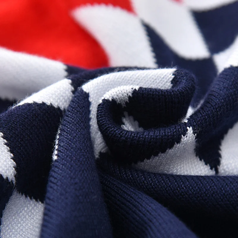 Зимние двухслойные свитера с рисунком ромбиками для маленьких мальчиков, Детский милый детский пуловер, костюм