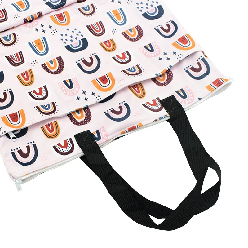 Custom Reusable Large Zipper Wet Dry Bag Baby Cloth Diaper Bags Nappy Wet Bag Waterproof With 2 Pockets