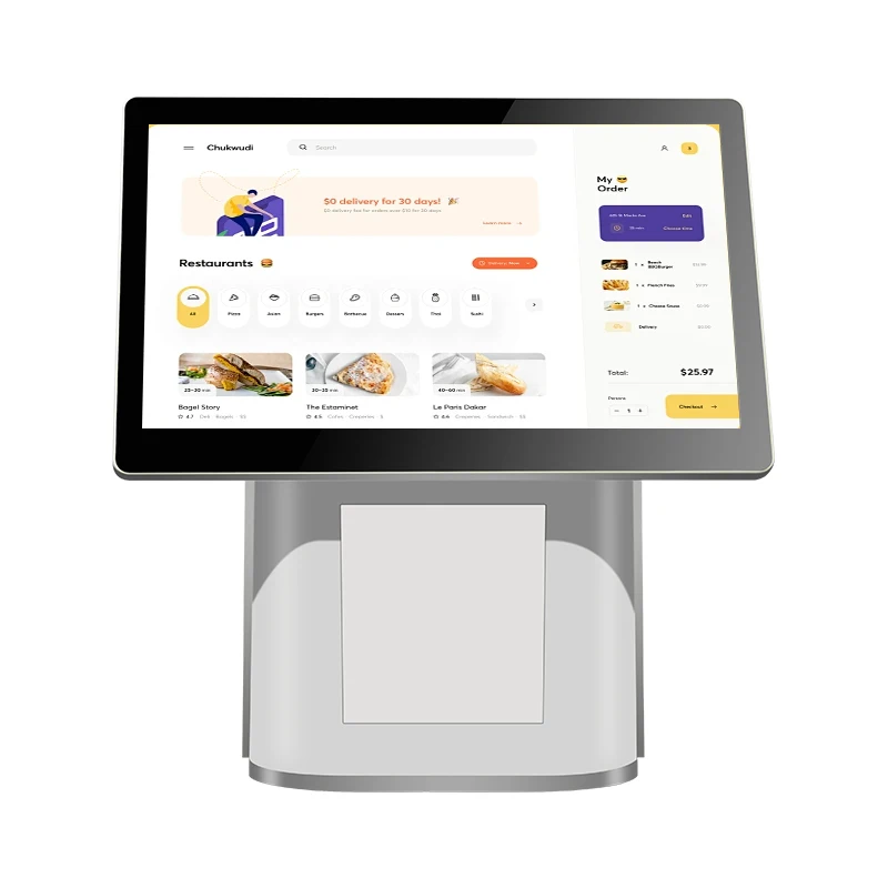 Wholesale dual screen 11.6+15.6 inch capacitive touch screen 1366*768 N2840 2+32GB  Win7/10 Cash register machine