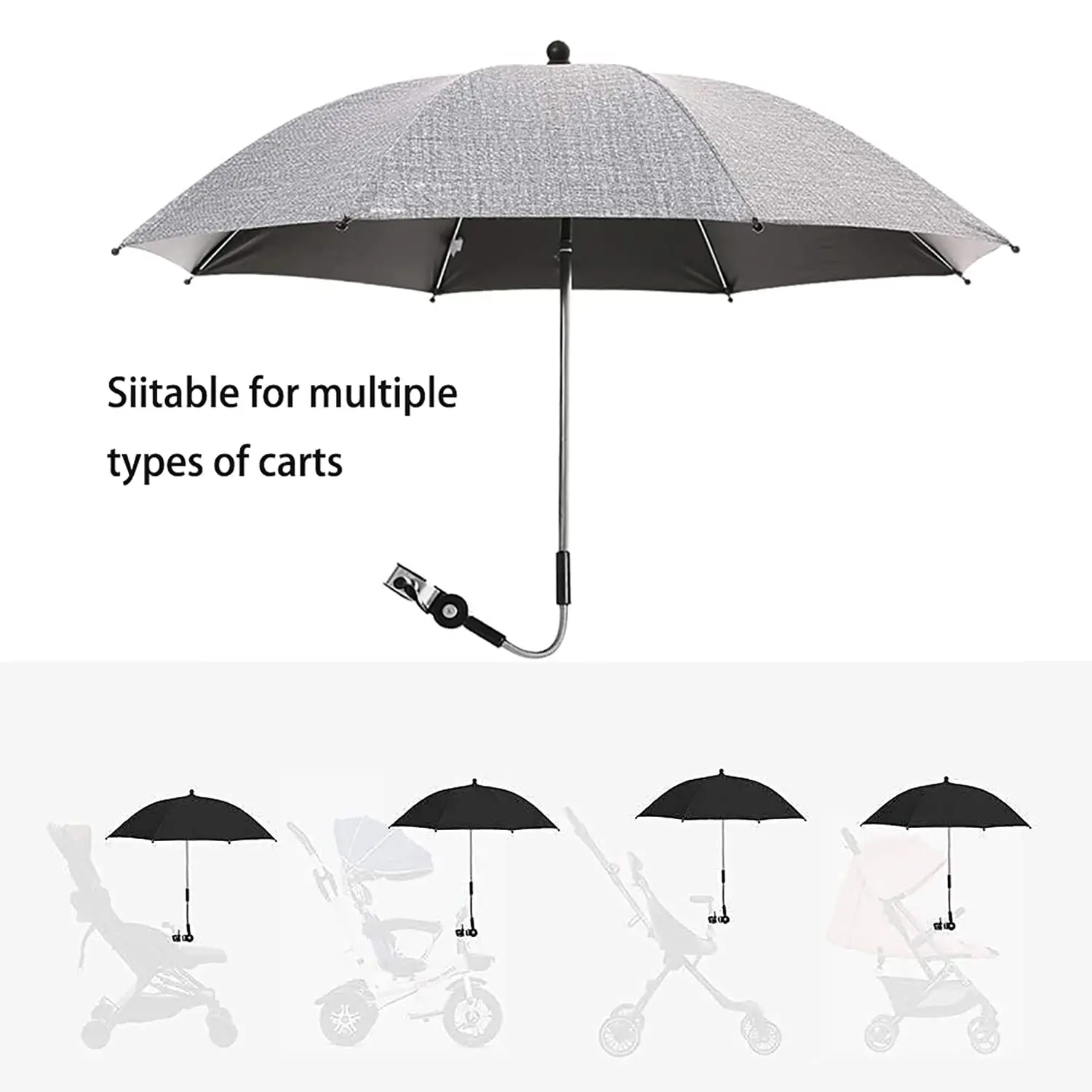 Pet Stroller Parasol Universal Umbrella with Clamp 360 Degree Adjustable UV Protection Sun Shade Waterproof Umbrella for Trolley