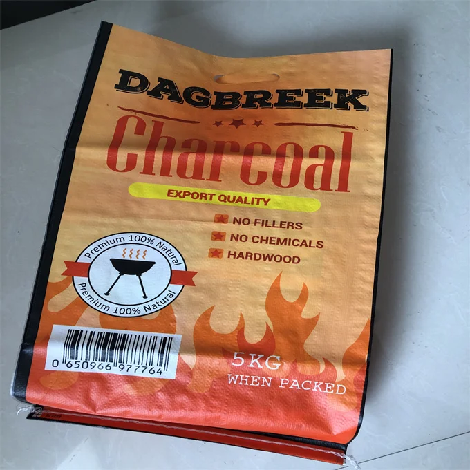 laminated pp woven packing bags for bbq charcoal firewood hardwood lump charcoal briquettes 25kg bag