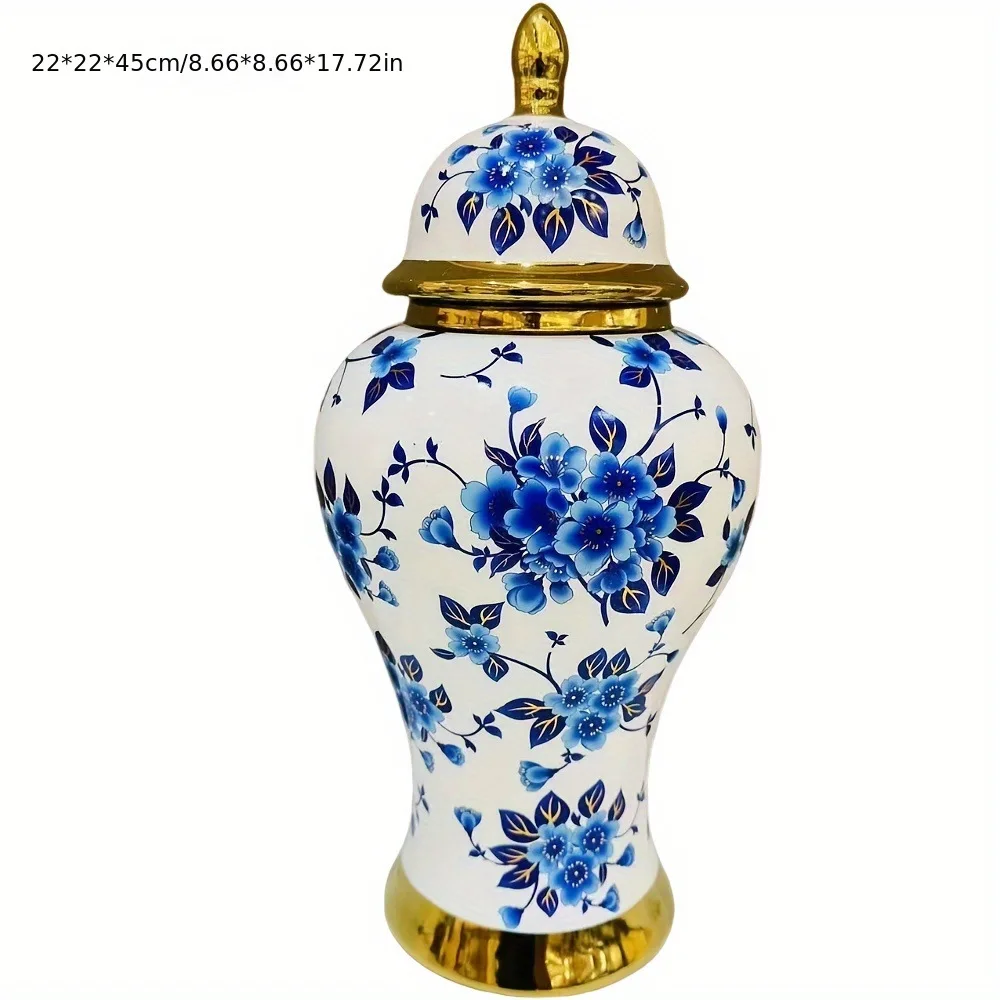 Classic Arabic Blue and White Living Room Corner Vase Ceramic Tall Modern Luxury Floor Lid Ginger Jars