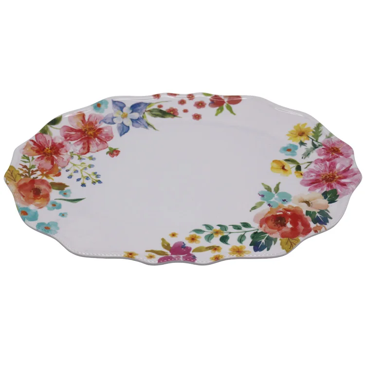 vintage tropical design table ware flower melamine shape plastic party plate platter