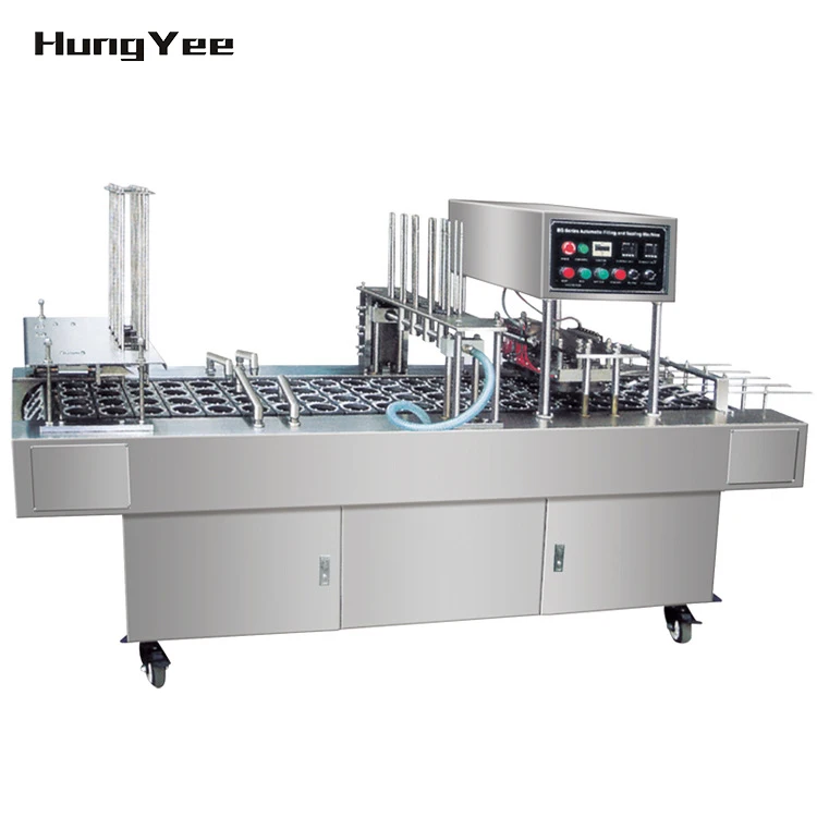 Automatic Continuous Induction Assembly Line Porridge Rice Wine Liquid Food Cup Plastic Jar Container Filling & Sealing Machines