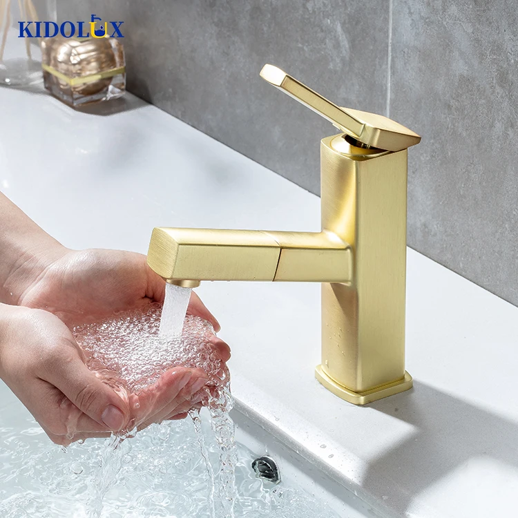 Cheapest New Pull-out Gold Wash Face Square Tap Mixers Toilet Bathroom Faucets For Wash Single Hole Basin Bowl Classic Antique