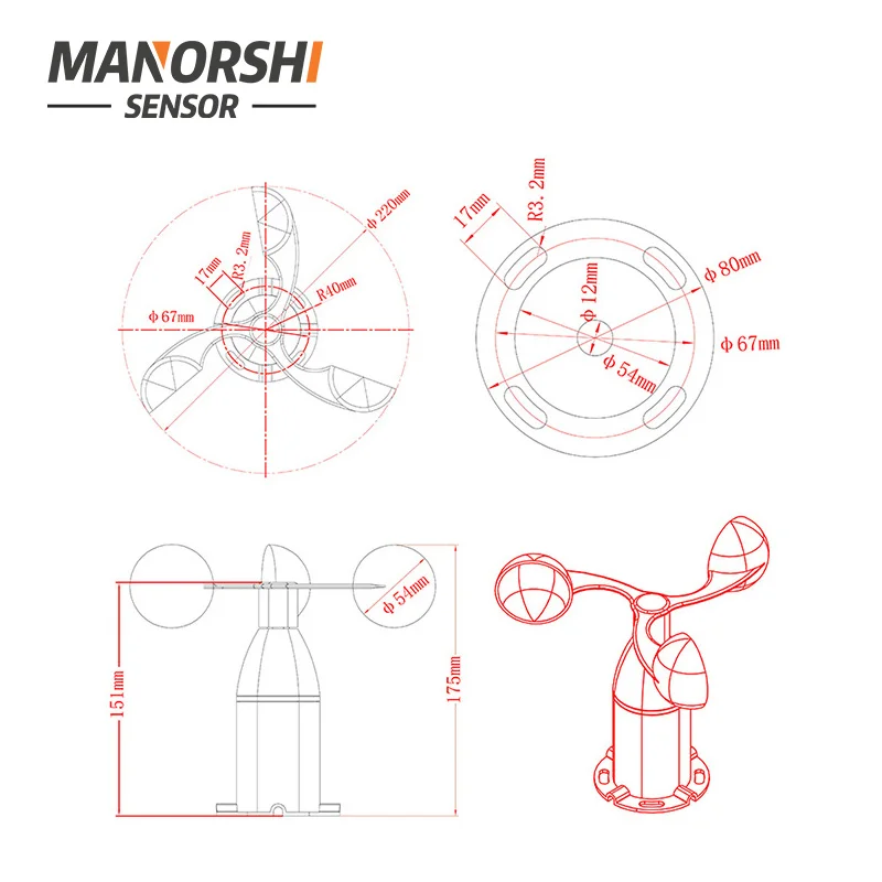 Manorshi new prdouct ultrasonic wind speed & direction sensor for environment monitoring