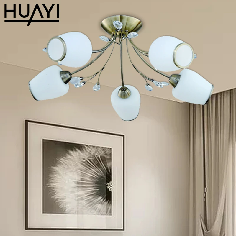HUAYI New Design Modern Iron Glass E27 60w Indoor Living Room Decorate LED Ceiling Lights