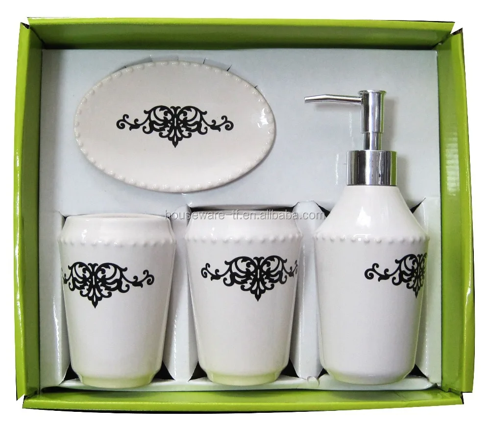 Amazing Household  Printing Ceramic bath set of 4  Popular Ceramic Bath Accessories Pack of 4