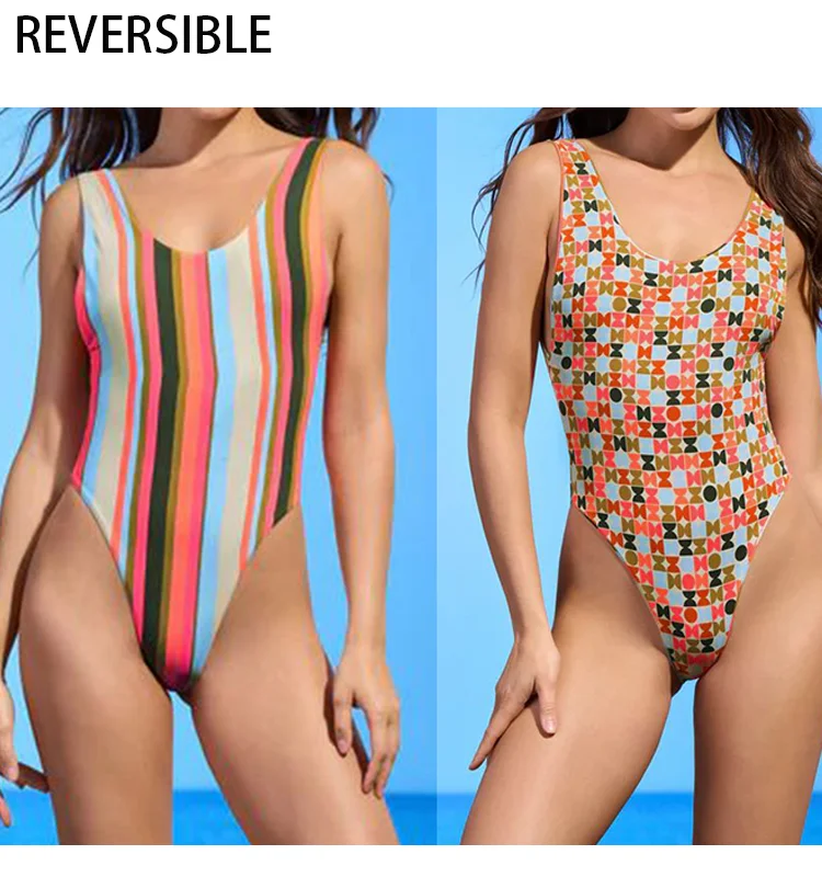 Customized 2023 bikini  styles patterns r Floral recycled reversible bikini beachwear reversible  bikini reversible swimwear