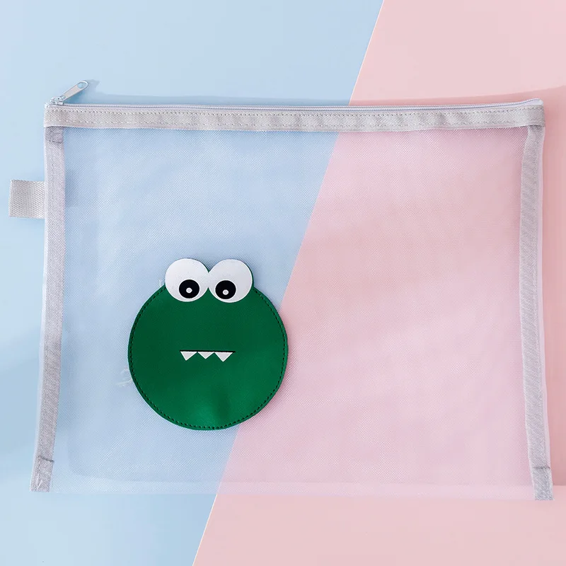 Q A4 Transparent mesh file pouch Multifunctional office file folder Student cartoon zipper pen pouch