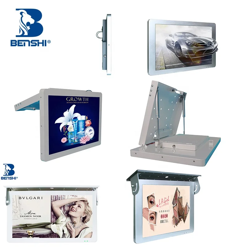 12 13 15 17.3 19 22 inch HD Car Wide Big Screen Roof Mount Flip Down LCD Car Monitor Bus TV Stereo MP5 Player Ceiling TV