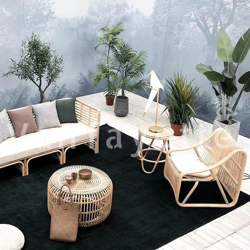 Wico Ins Luxury Indoor Couch Single Chair Collection for Hotel Furniture Design 2 Seater Cane Sofa Real bahama rattan chair