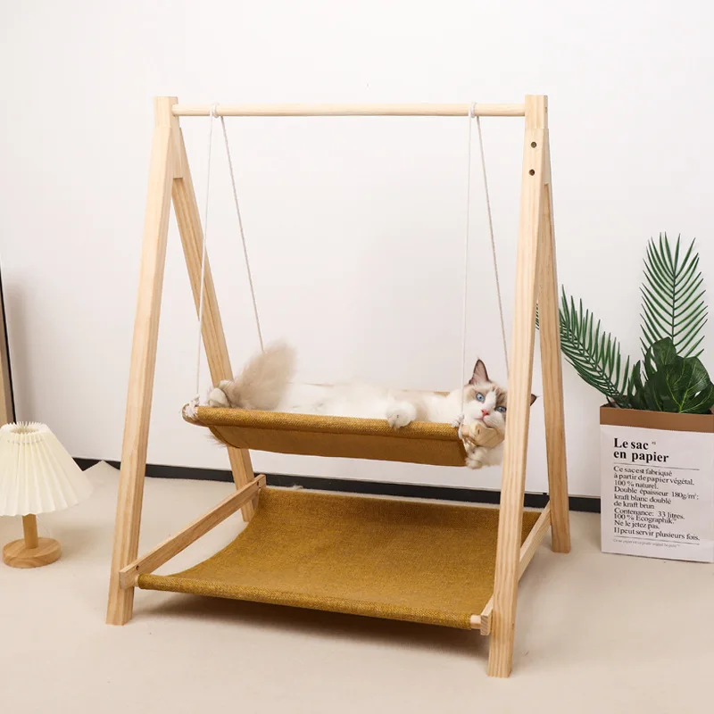 Fashion Cute Pet Cat Swing Cat Bed Wooden Cat Hammock Anti-rollover Pet Hammock