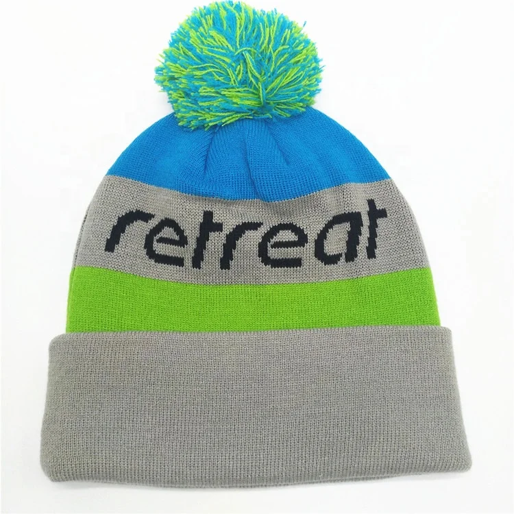 Custom Logo 100% Acrylic Knit Striped Beanie Winter Hat