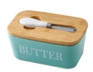 Personalized Custom Ceramic Butter Box Rectangle With Wooden Cover With Knife Home Restaurant Sealed Storage Box Butter Dish