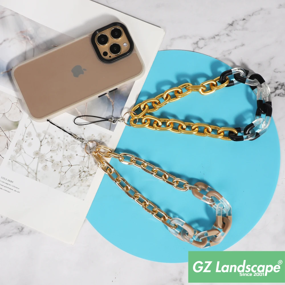 Acrylic gold link phone bead chain hippie phone straps lanyard charm hang phone bracelet chain