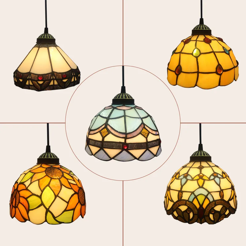 Hot Sales Tiffany Style Pendant Light Vintage E27 Round Rustic Coloured Glass Decoration Chandelier Adjustable Chandelier