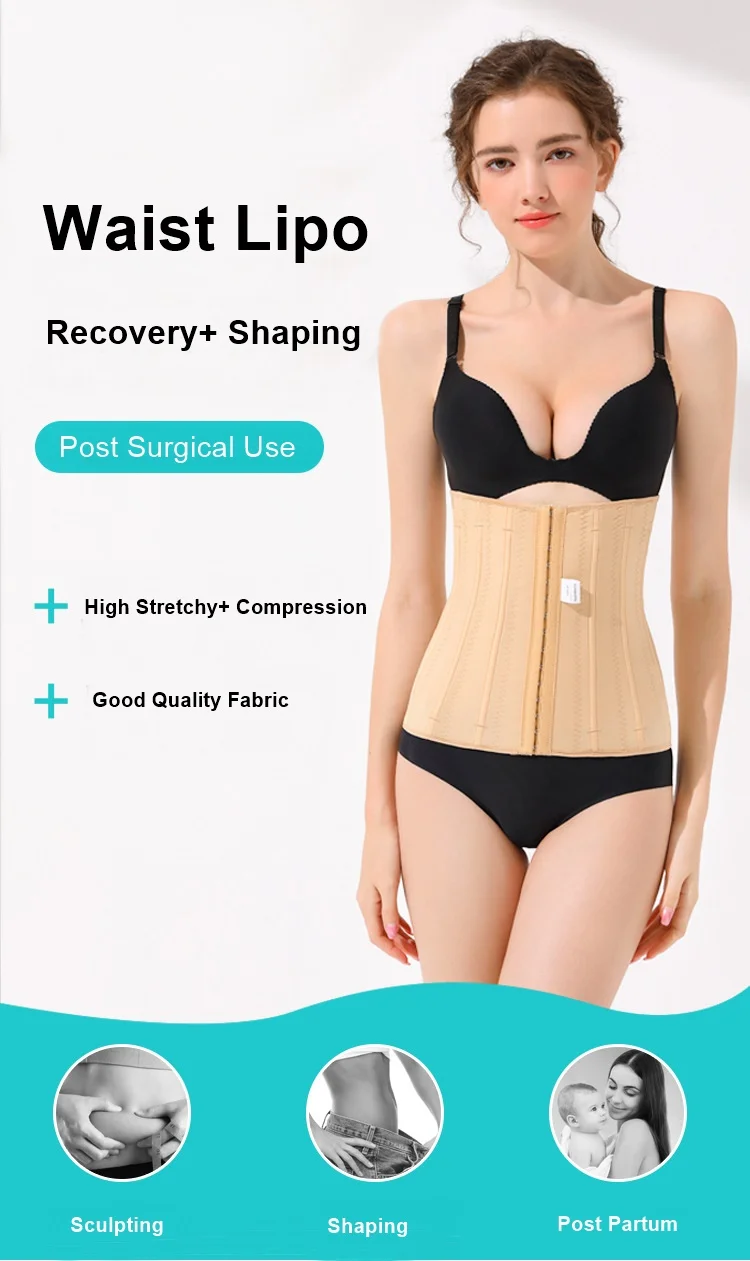 Post Surgery Double Layers 9 Pcs Steel Bones Firm Strong Compression Post Partum Tummy Control Shaping Waist Trainer Shapers