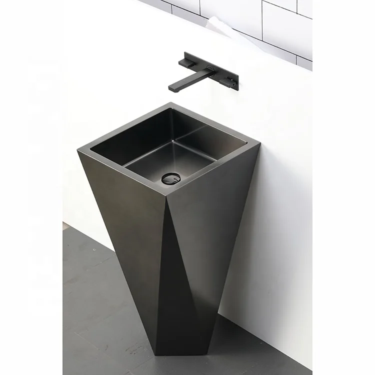 Customized size  Square Solid surface Stainless Steel Pedestal wash basin bathroom sink