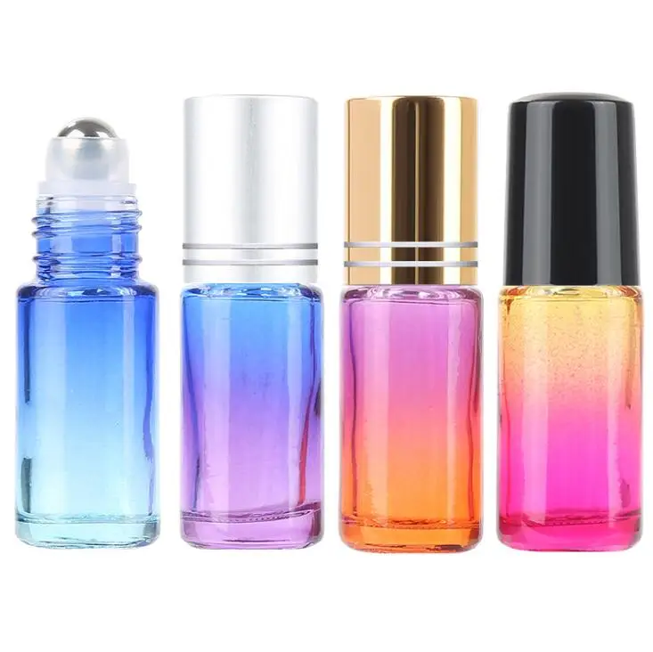 
5ml small gradient color roll on glass bottles for essential oils refillable perfume bottle deodorant containers 