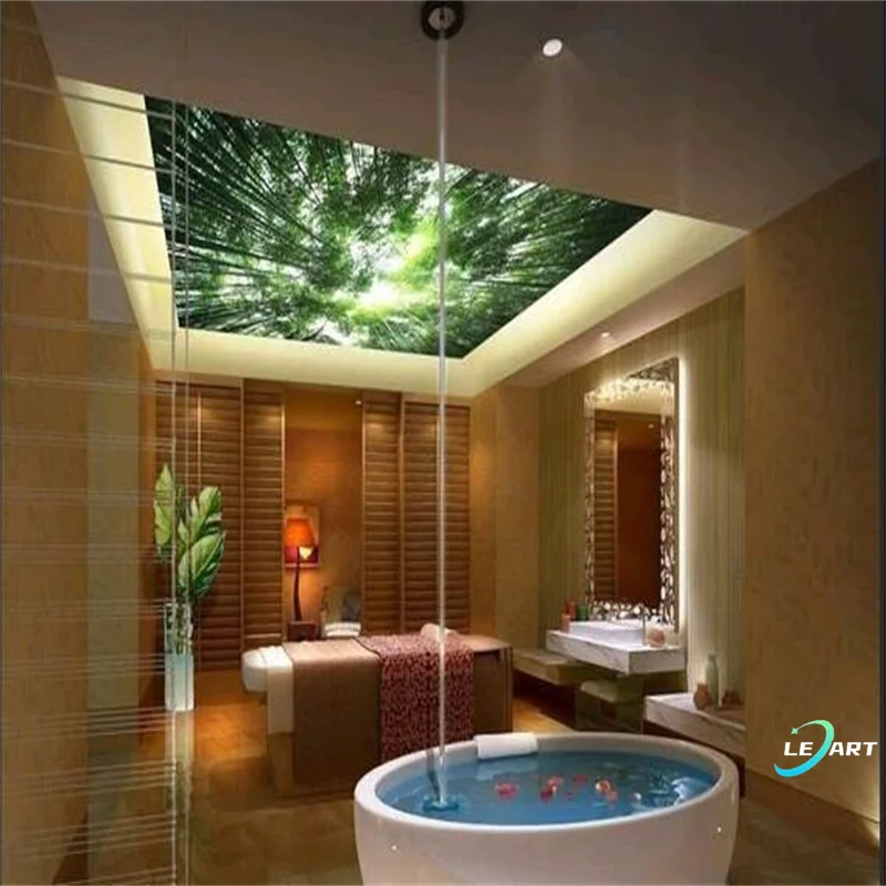 Heat Resistant Plastic False Uv Printed Pvc stretch Ceiling Panel Lambris Plafond for Bathroom