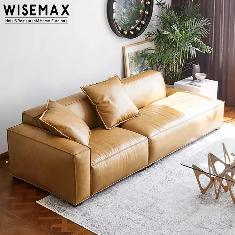 WISEMAX FURNITURE Light luxury design living room sofa sectionals pine wood frame real leather fabric 4 seats home modular couch
