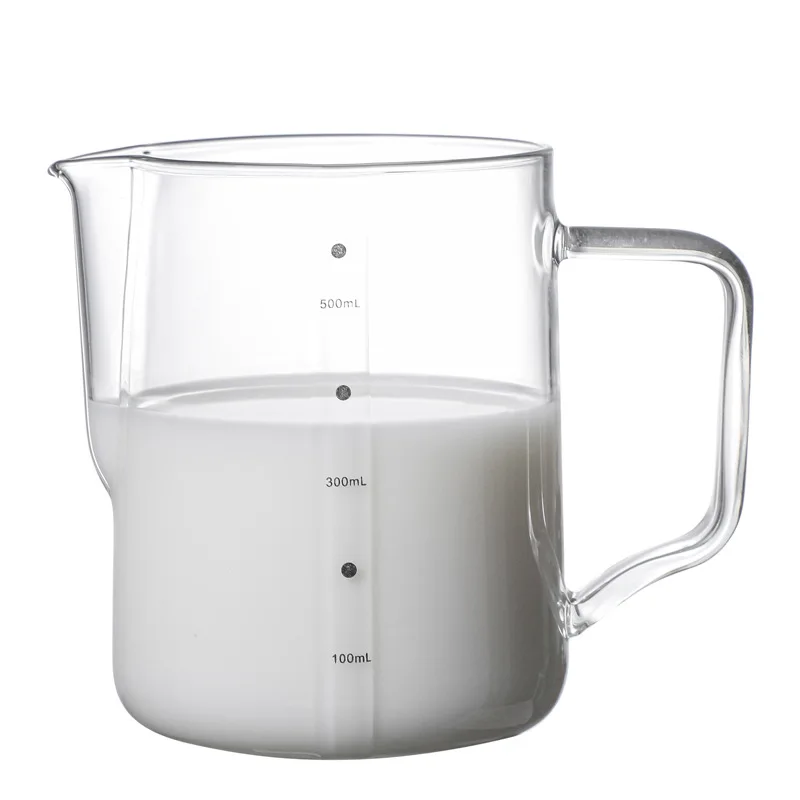High Borosilicate glass coffee milk jug with handle 300ml/ 500ml