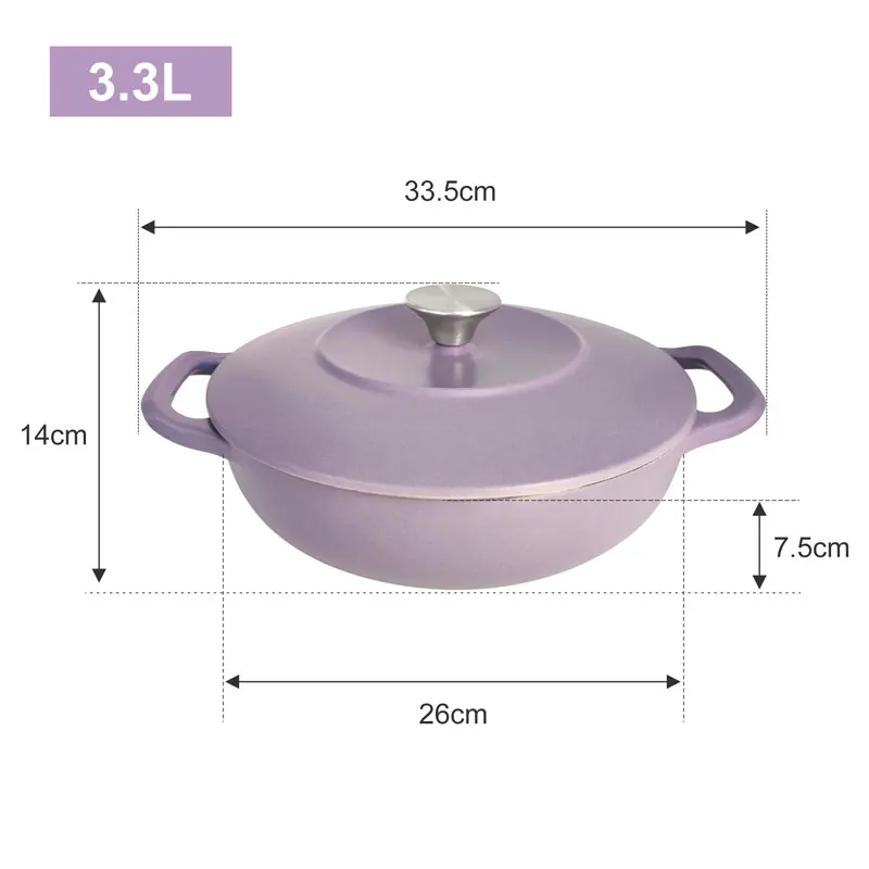 Non Stick Cooking Pot Dutch Oven for Saute Fry Steam Braise Bake Broil Enameled Cast Iron Shallow Casserole Dish with Lid