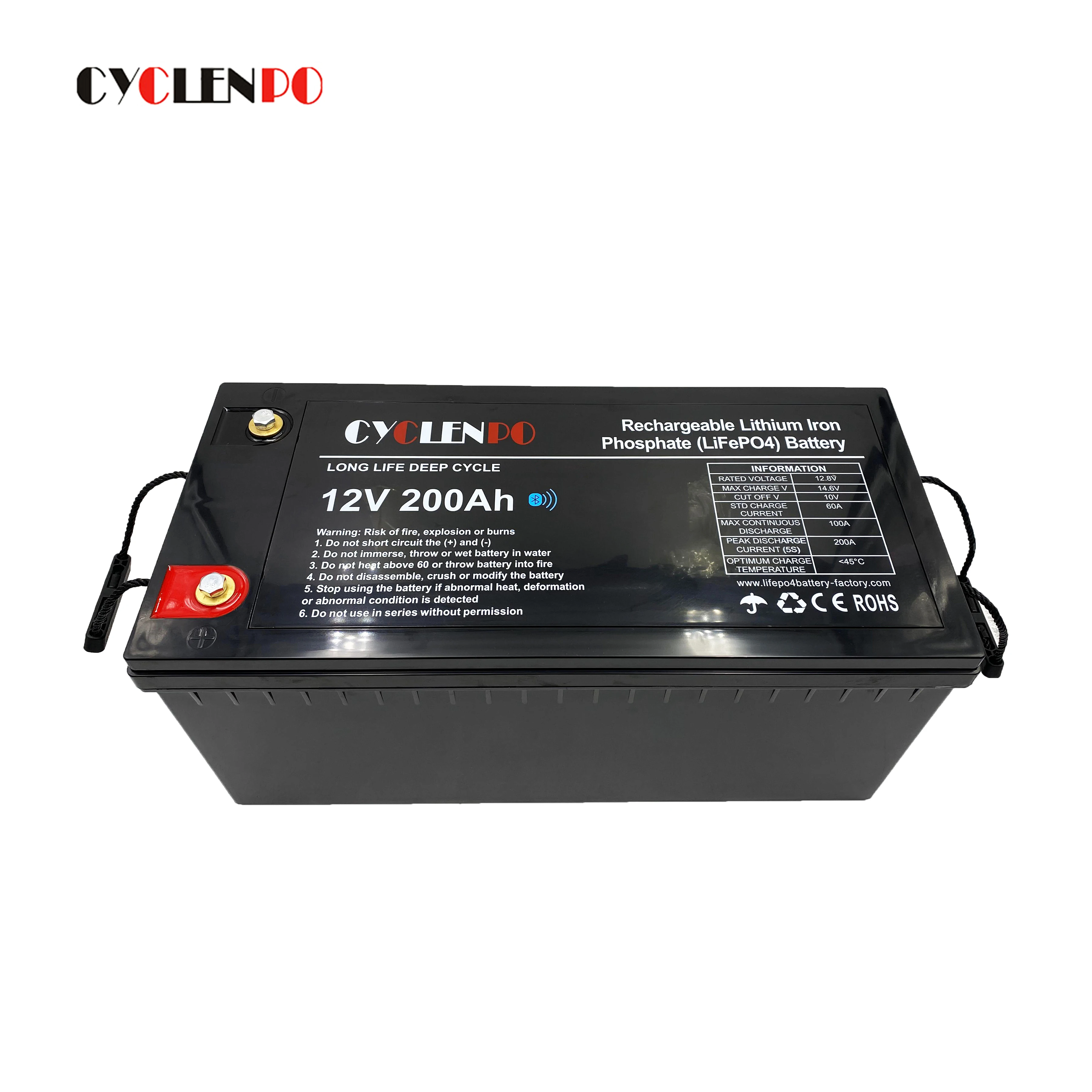 Maintenance free lifepo4 12v 200ah lipo battery with wireless connection function and BMS