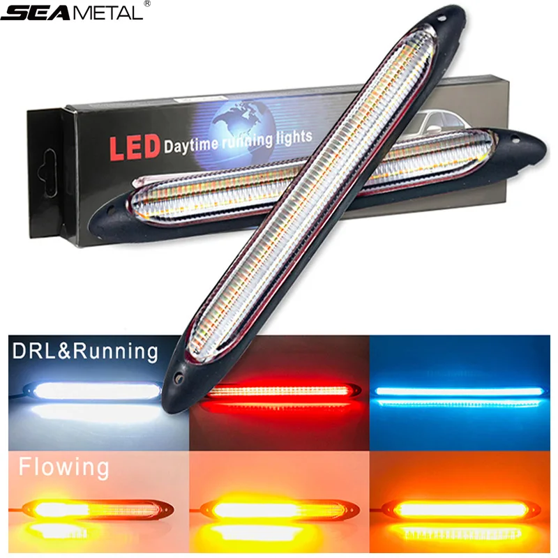 SEAMETAL 2 шт. водонепроницаемая автомобильная светодиодная лента, универсальная 12 В светодиодная дневная подсветка, поворотник желтого цвета