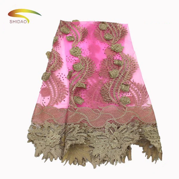 african tulle 3d embroidery nigeria pink wedding party lace with rhinestone