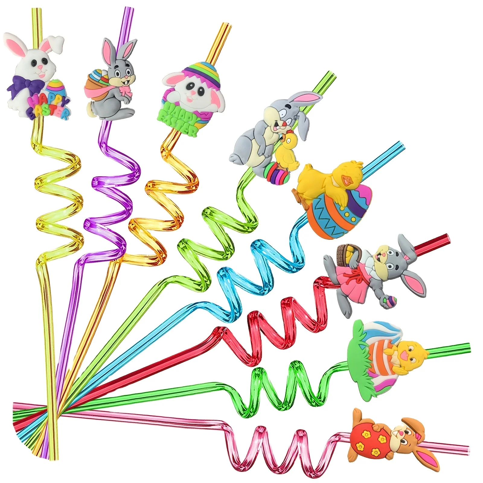 24 pcs Easter Bunny Reusable Plastic Straw Cartoon Custom Straw Beer Drinking Accessories