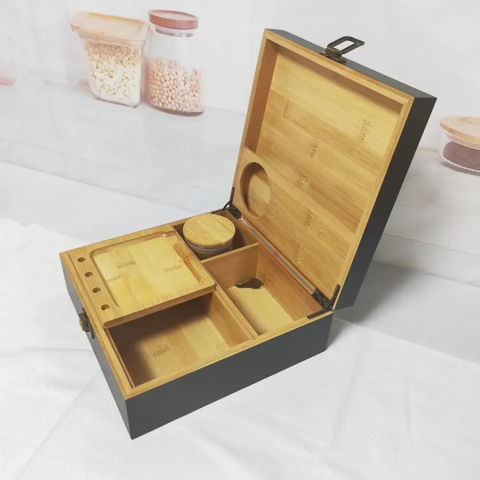 luxury Father day gifts rolling tray storage waterproof bamboo wooden stash box smell proof with lock smoking accessories