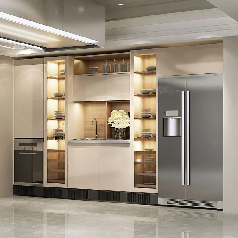 Kitchen with Island Standard Stainless Steel One-stop Solution Service E0 European Industrial Modular Kitchen Cabinets Modern