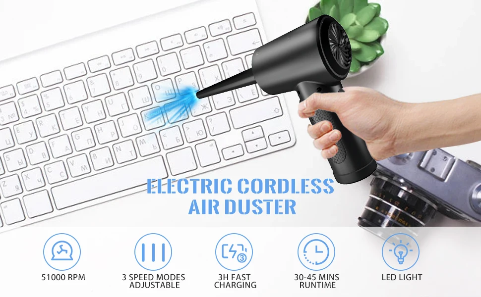 For Laptop Canned Electronic Handheld Cordless Mini Opolar Air Duster Gun Keyboard Rechargeable Compressed PC Air Duster