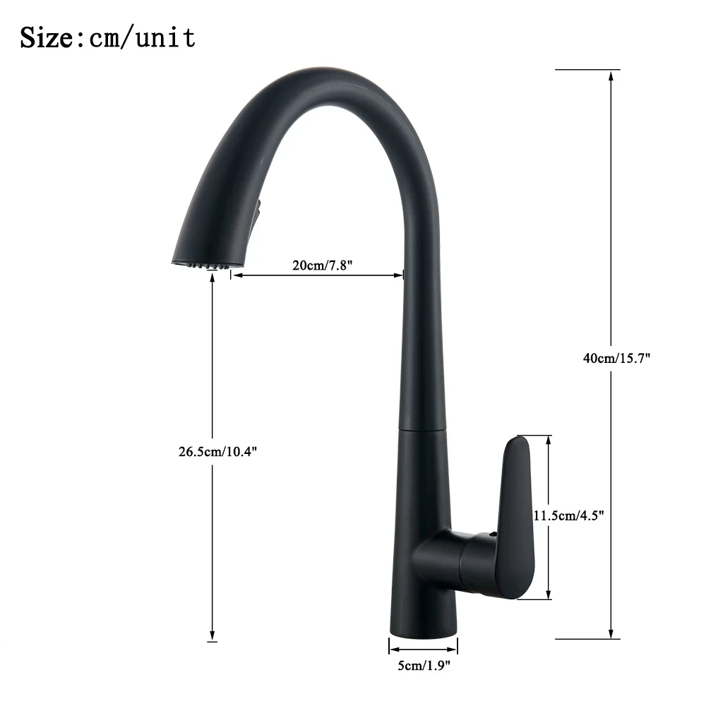 Black Kitchen Faucet Two Function Single Handle Pull Out Mixer Hot and Cold Water Taps Deck Mounted 360 Rotation Mixer Tap
