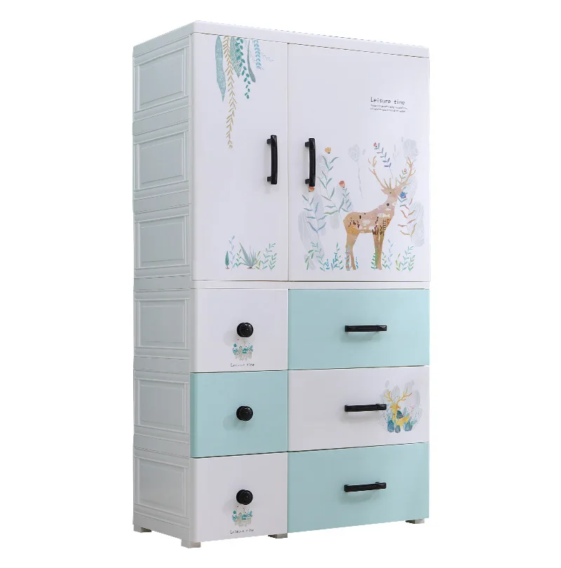 High Quality Cartoon Deer Design Baby Wardrobe Plastic Clothes Wardrobe With Storage Drawers