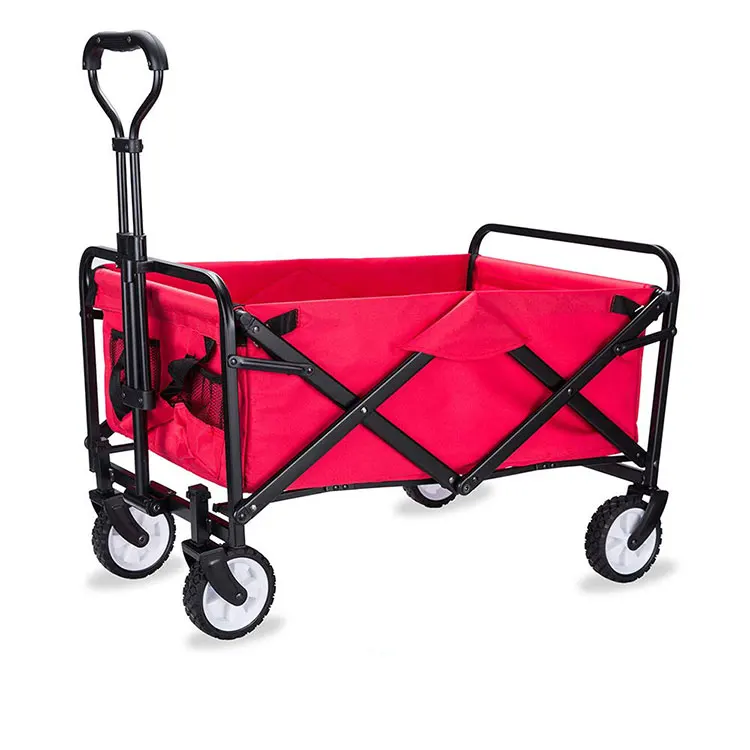 Collapsible Sturdy wide wheels metal shopping wagon folding beach trolley cart