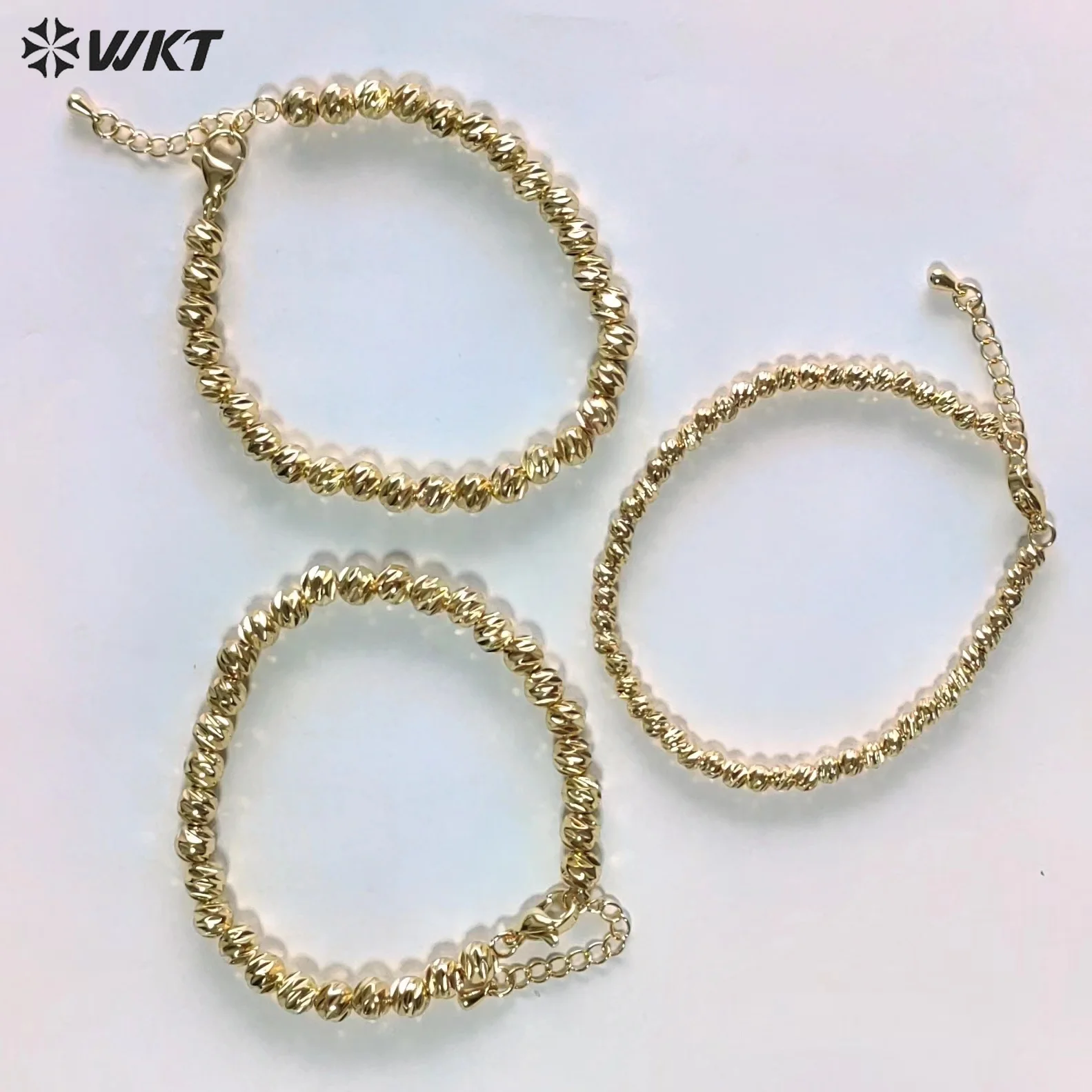 WT-JF340, оптовая продажа, новые модные женские браслеты из 18-каратного золота, блестящие круглые латунные бусины с застежкой, омаров