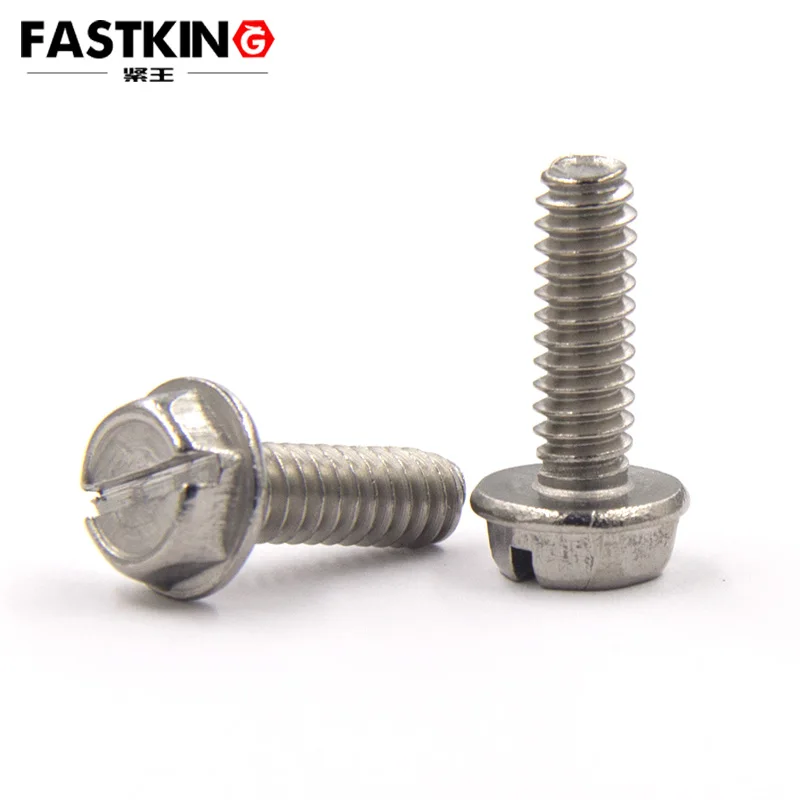 304 hexagonal flange face concave head slotted screw with cushion bolt without tooth slotted screw 3/16