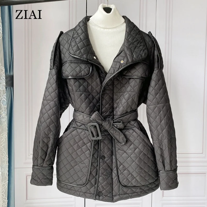 Winter fashion puffer coat with hood fashion clothes women Wholesale Top Quality Long Sleeve Women spring coat with belt