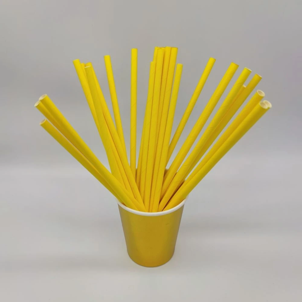 Одноразовые биоразлагаемые индивидуальные прямые однотонные бумажные соломинки желтого цвета для молока 6*200 мм