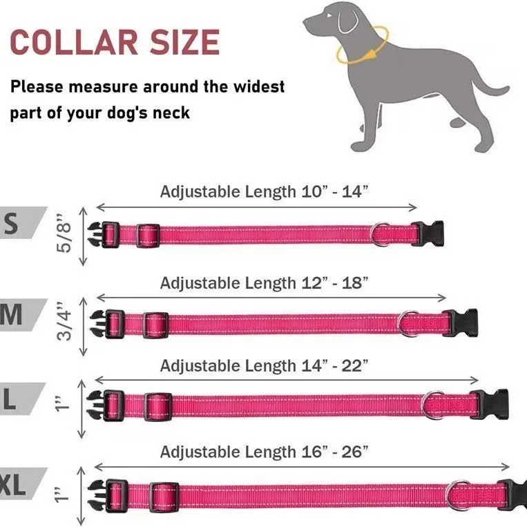 Reflective Neoprene 13 Colours & 5 Sizes Adjustable Padded Nylon Dog Collar